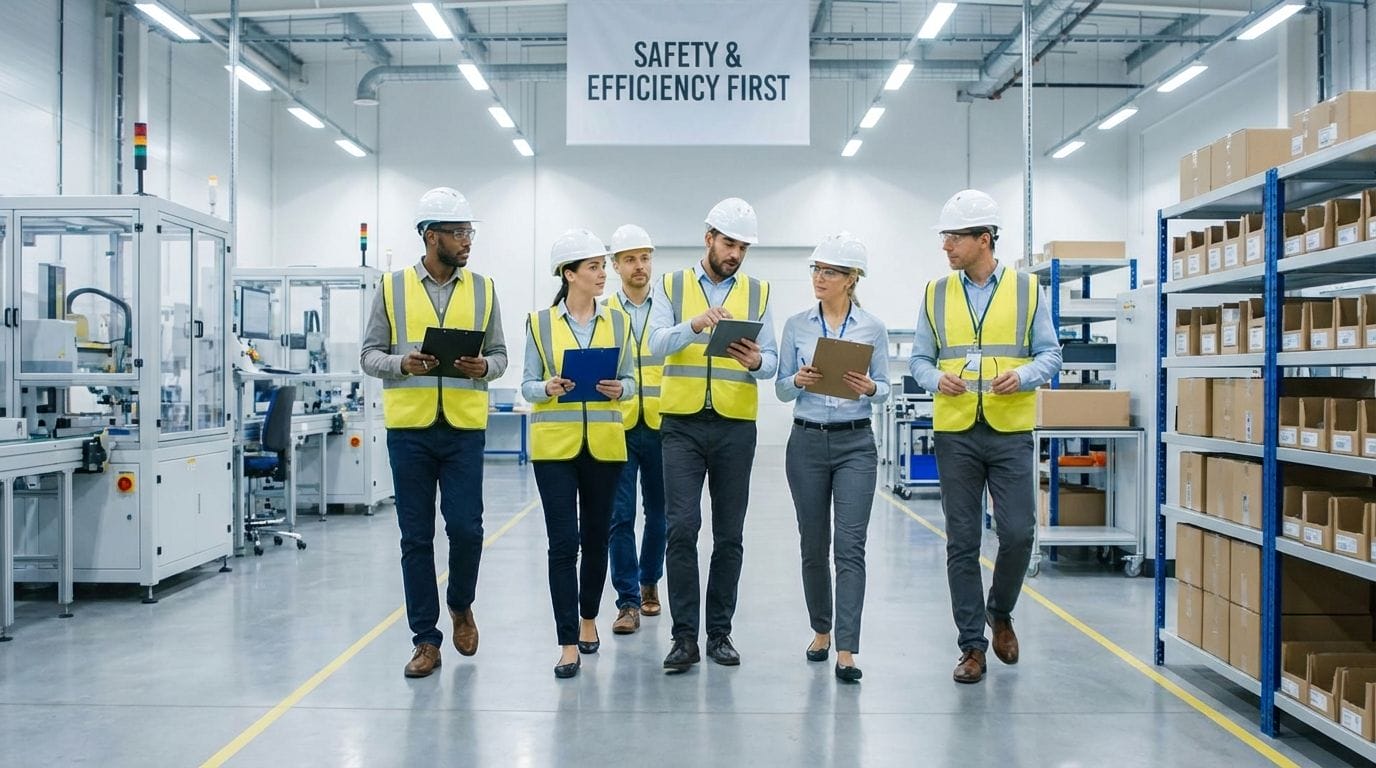 A facility management team conducting a routine walkthrough inspection.